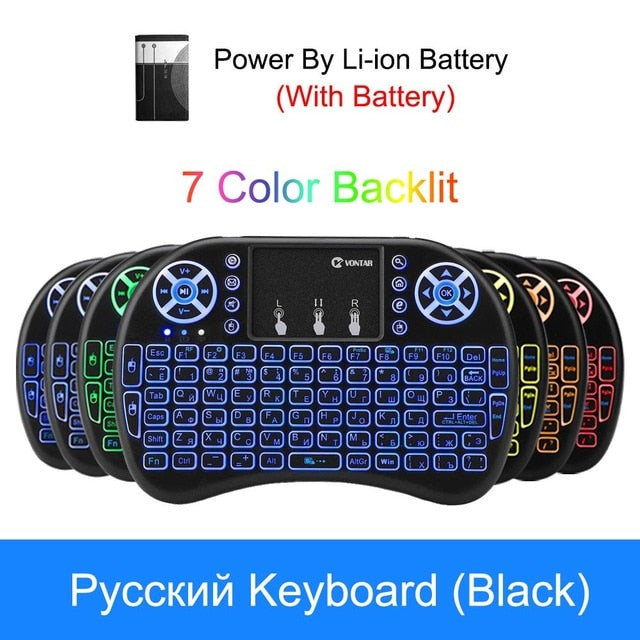 VONTAR i8 keyboard backlit English Russian Spanish Air Mouse 2.4GHz Wireless Keyboard Touchpad Handheld for TV BOX Android X96