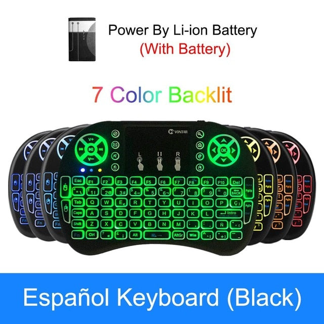VONTAR i8 keyboard backlit English Russian Spanish Air Mouse 2.4GHz Wireless Keyboard Touchpad Handheld for TV BOX Android X96
